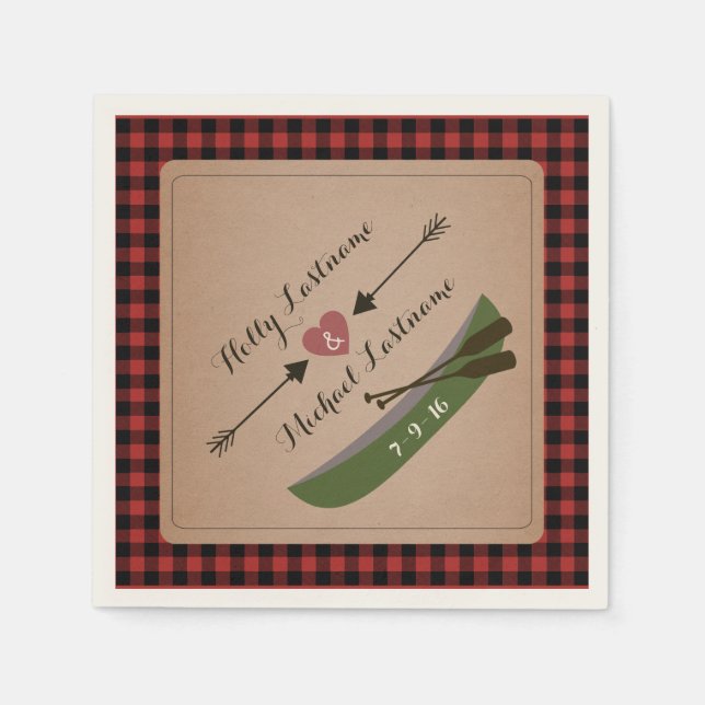 Serviette En Papier Canot Plaid + Coeur Avec Flèches Mariage rustique (Devant)
