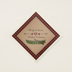 Serviette En Papier Canot Plaid + Coeur Avec Flèches Mariage rustique