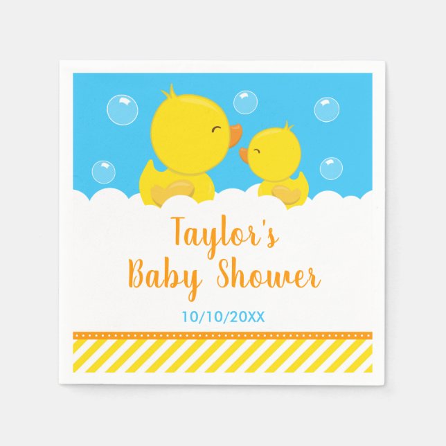 Serviette En Papier Caoutchouc jaune et bleu Baby shower (Devant)