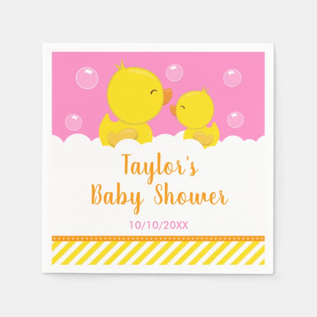 Serviette En Papier Caoutchouc jaune et rose Baby shower (Devant)