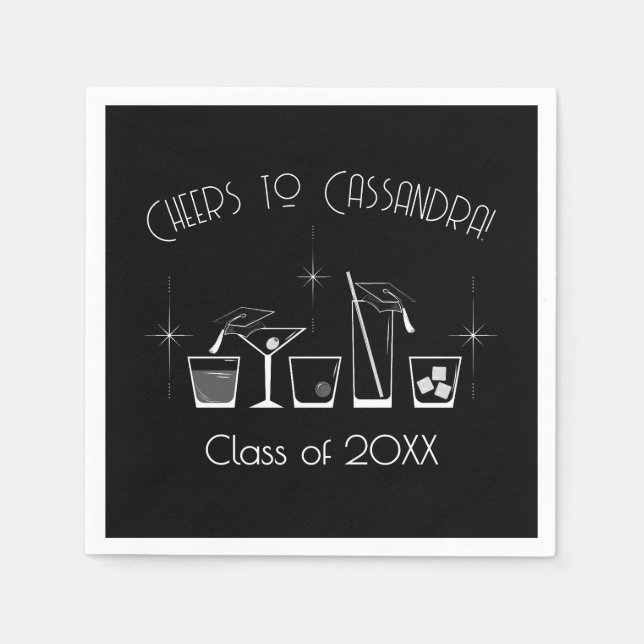 Serviette En Papier Cap and Cocktail Graduation Party Black (Devant)