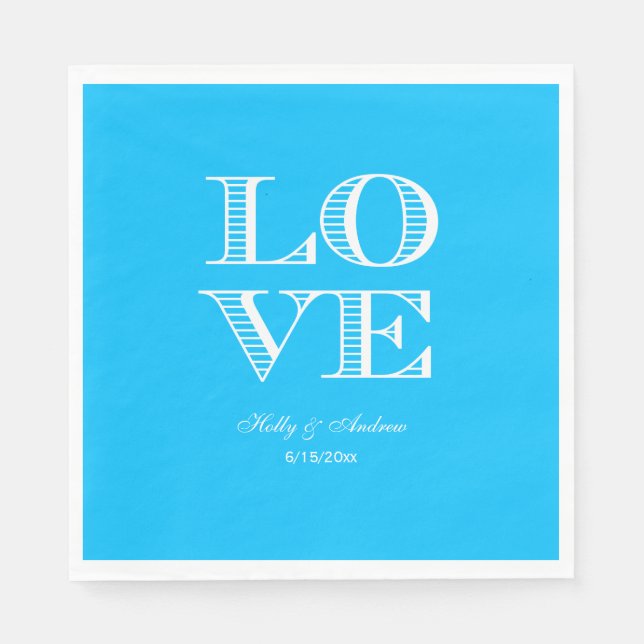Serviette En Papier Capri Bleu, serviettes LOVE Blanc (Devant)