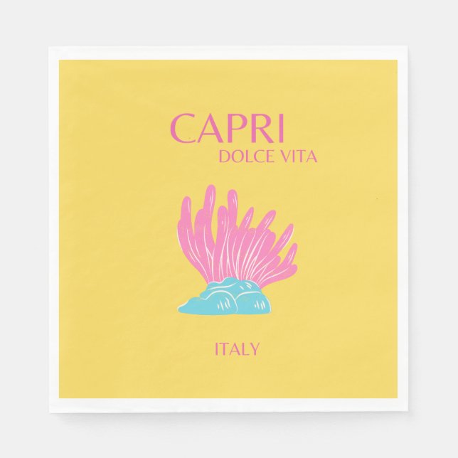 Serviette En Papier Capri Dolce Vita, Art Voyage, Jaune (Devant)
