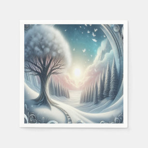 Serviette En Papier Capturer Art Hiver Scène & Cristaux de neige et de