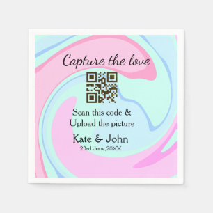 Serviette En Papier Capturez l'amour ajouter QR scan marbre rose bleu
