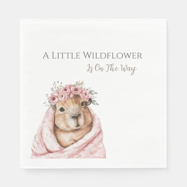 Serviette En Papier Capybara Baby Shower • Wildflower Napkin (Devant)