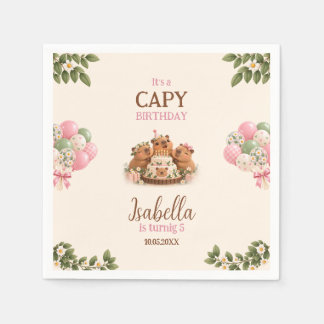 Serviette En Papier Capybara Capy Fête Anniversaire Mignon Rose Kawaii