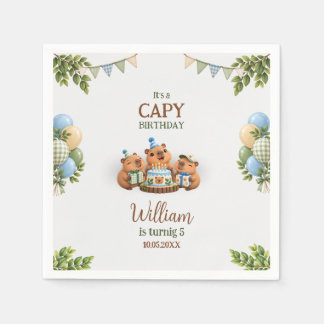 Serviette En Papier Capybara Capy Fête Mignon Garçon Bleu Kawaii Anniv