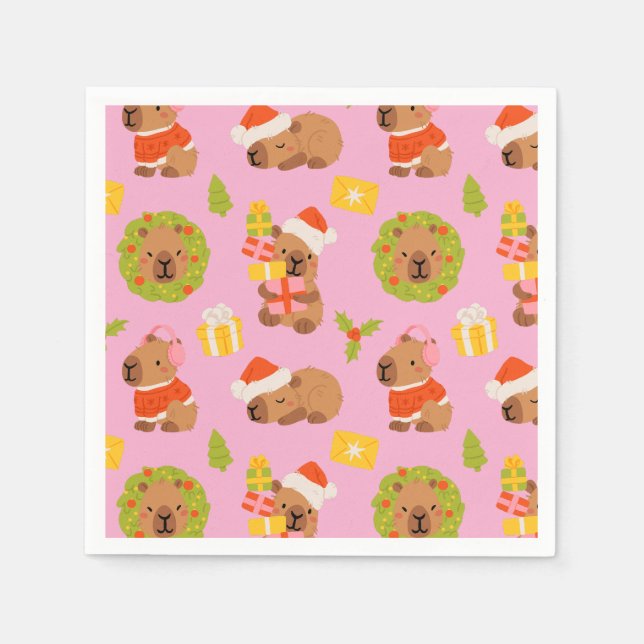 Serviette En Papier Capybara de Noël mignon (Devant)
