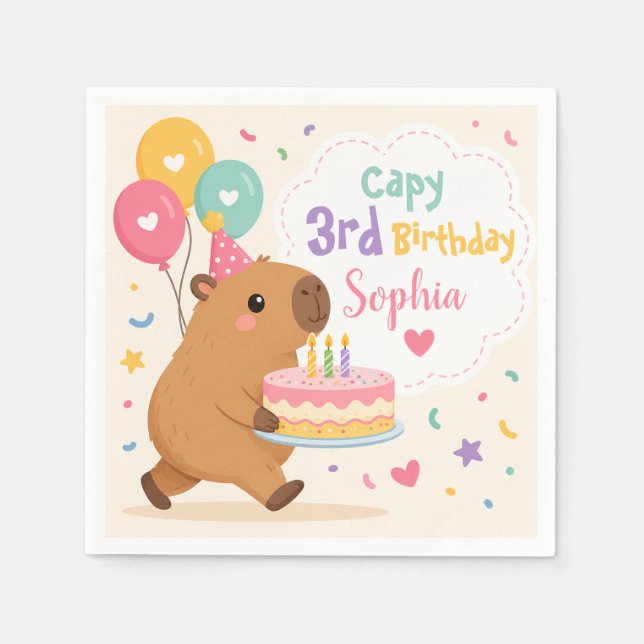 Serviette En Papier Capybara Fille Mignonne Capy 3ème Anniversaire Gât (Devant)