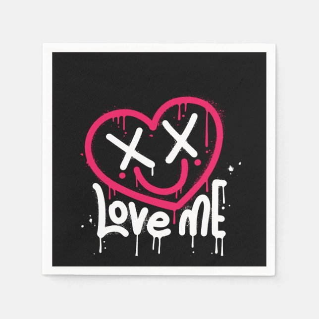 Serviette En Papier caractère de coeur avec yeux morts et sourire pulv (Devant)