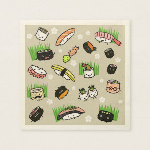 Serviette En Papier Caractères de sushi