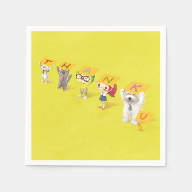 Serviette En Papier Caractères Merci (Devant)