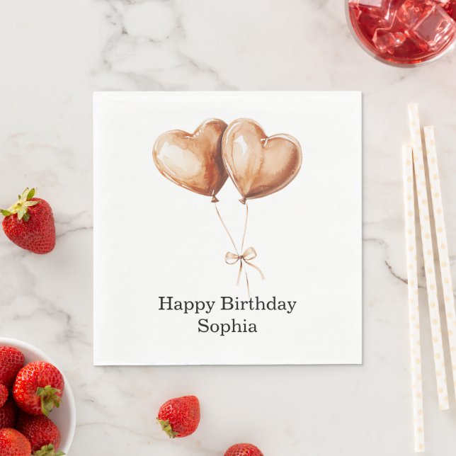 Serviette En Papier Caramel Heart Balloons Birthday (En situation)