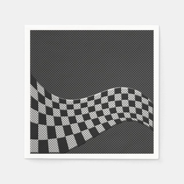 Serviette En Papier Carbone Fiber Style Racing Drapeau Checkers Vague  (Devant)