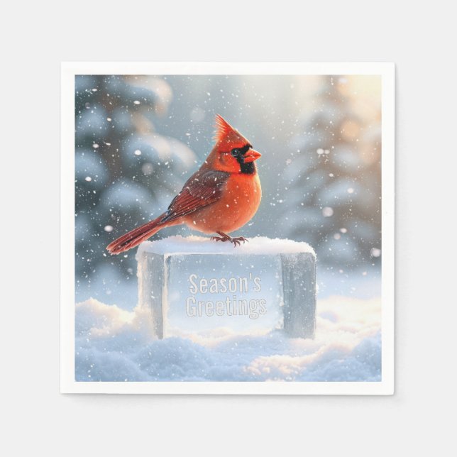 Serviette En Papier Cardinal Avec Bonnes Fêtes Sur La Glace (Devant)