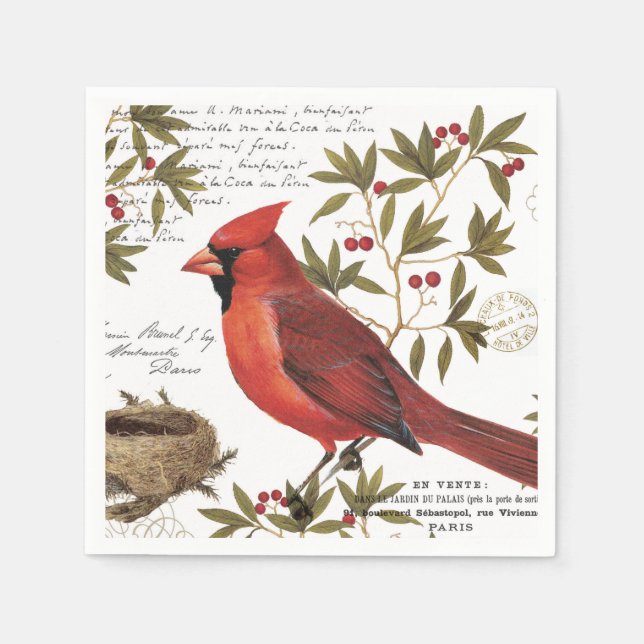 Serviette En Papier cardinal d'hiver vintage moderne (Devant)