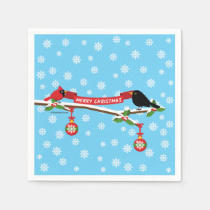 Serviette En Papier Cardinal Et Cardinal En Branche - MERRY XMAS