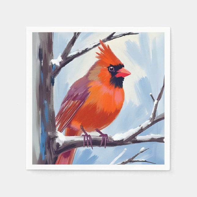 Serviette En Papier Cardinal rouge aquarelle d'hiver (Devant)