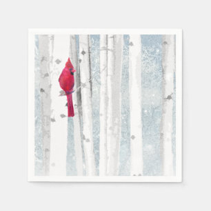 Serviette En Papier Cardinal rouge dans la belle forêt neigeuse
