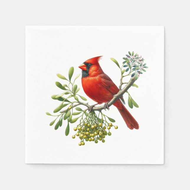 Serviette En Papier Cardinal rouge Fête Gui (Devant)