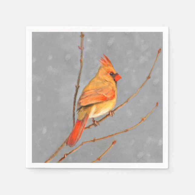 Serviette En Papier Cardinal sur la peinture de branche - Art original (Devant)
