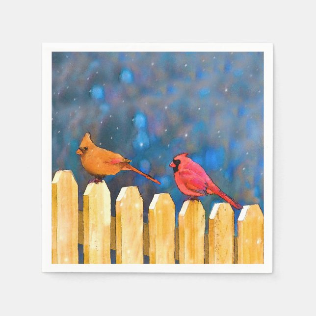Serviette En Papier Cardinals on the Fence Painting - Art original (Devant)