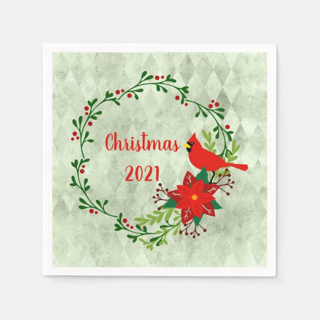 Serviette En Papier Cardinals Wreath Personnalisé (Devant)