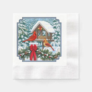 Serviette En Papier Cardinaux et mangeoire de Noël