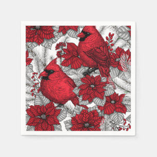 Serviette En Papier Cardinaux et poinsettia en rouge et blanc