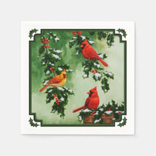 Serviette En Papier Cardinaux rouges du Nord et houx