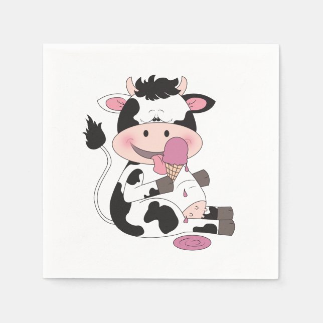 Serviette En Papier Caricature Bébé Vache Avec Sa Tête Préférée (Devant)