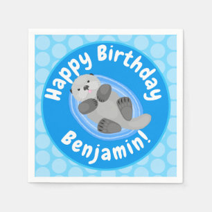 Serviette En Papier Caricature bleu loutre de mer joyeux