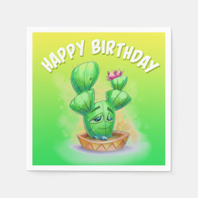 Serviette En Papier Caricature d'anniversaire Cactus serviettes (Devant)