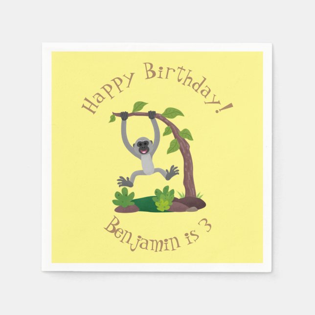 Serviette En Papier Caricature de bande de gibbon joyeux (Devant)