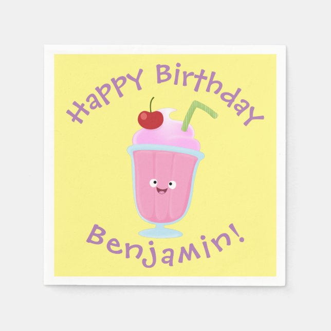 Serviette En Papier Caricature de crème glacée de fraise mignonne (Devant)