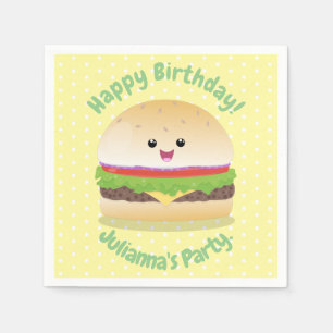 Serviette En Papier Caricature de hamburger kawaii joyeux
