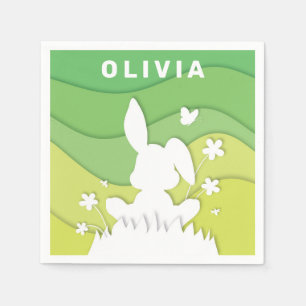 Serviette En Papier Caricature de lapin de Pâques sur l'herbe