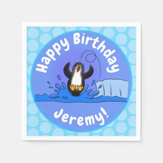 Serviette En Papier Caricature de manchot joyeux sautant (Devant)