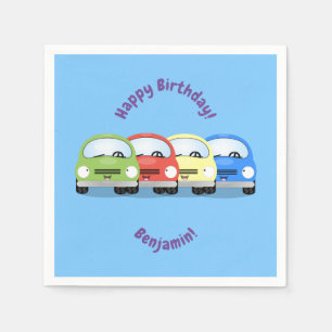 Serviette En Papier Caricature de voiture rouge joyeux