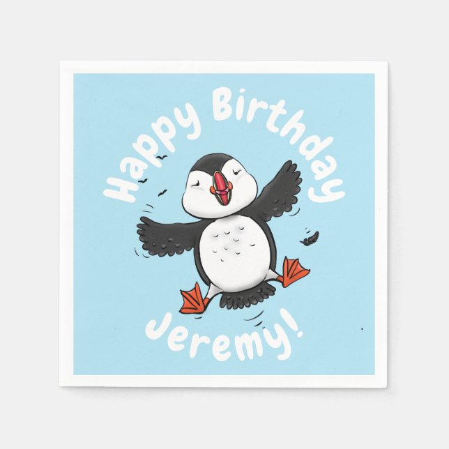 Serviette En Papier Caricature en bleu bouffin joyeux (Devant)