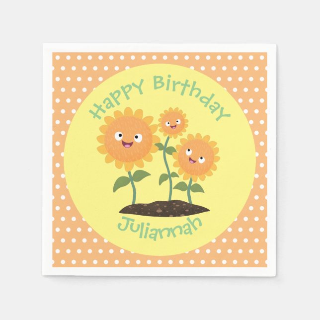 Serviette En Papier Caricature joli tournesol souriant illustration (Devant)