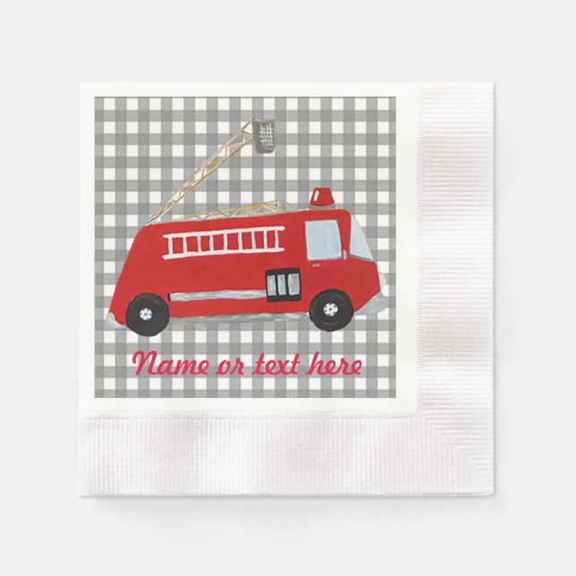 Serviette En Papier Caricature personnalisée Camion incendie avec text (Devant)