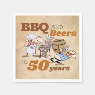 Serviette En Papier Caricature rustique BBQ & Bières 50e anniversaire
