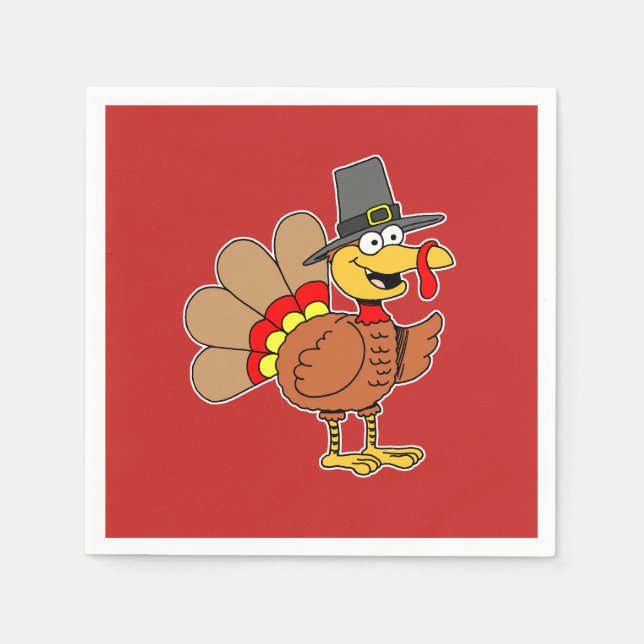 Serviette En Papier Caricature Turquie pèlerin Casquette Thanksgiving (Devant)