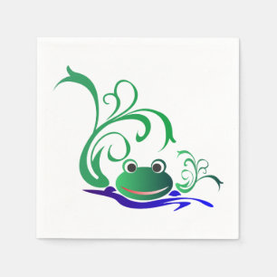Serviette En Papier Caricature verte Grenouille souriante Face au-dess