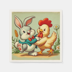 Serviette En Papier Caricature vintage, poulet et lapin
