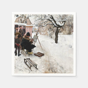 Serviette En Papier Carl Larsson Peintre en plein air. Motif hiver
