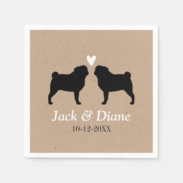 Serviette En Papier Carlin Chien Silhouettes Mariage Couple Personnali (Devant)