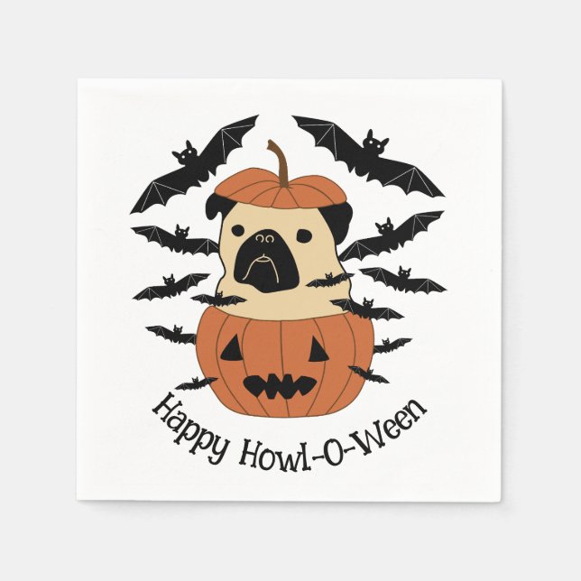Serviette En Papier Carlin Howl-O-Ween dans un Jack-O-Lantern avec cha (Devant)